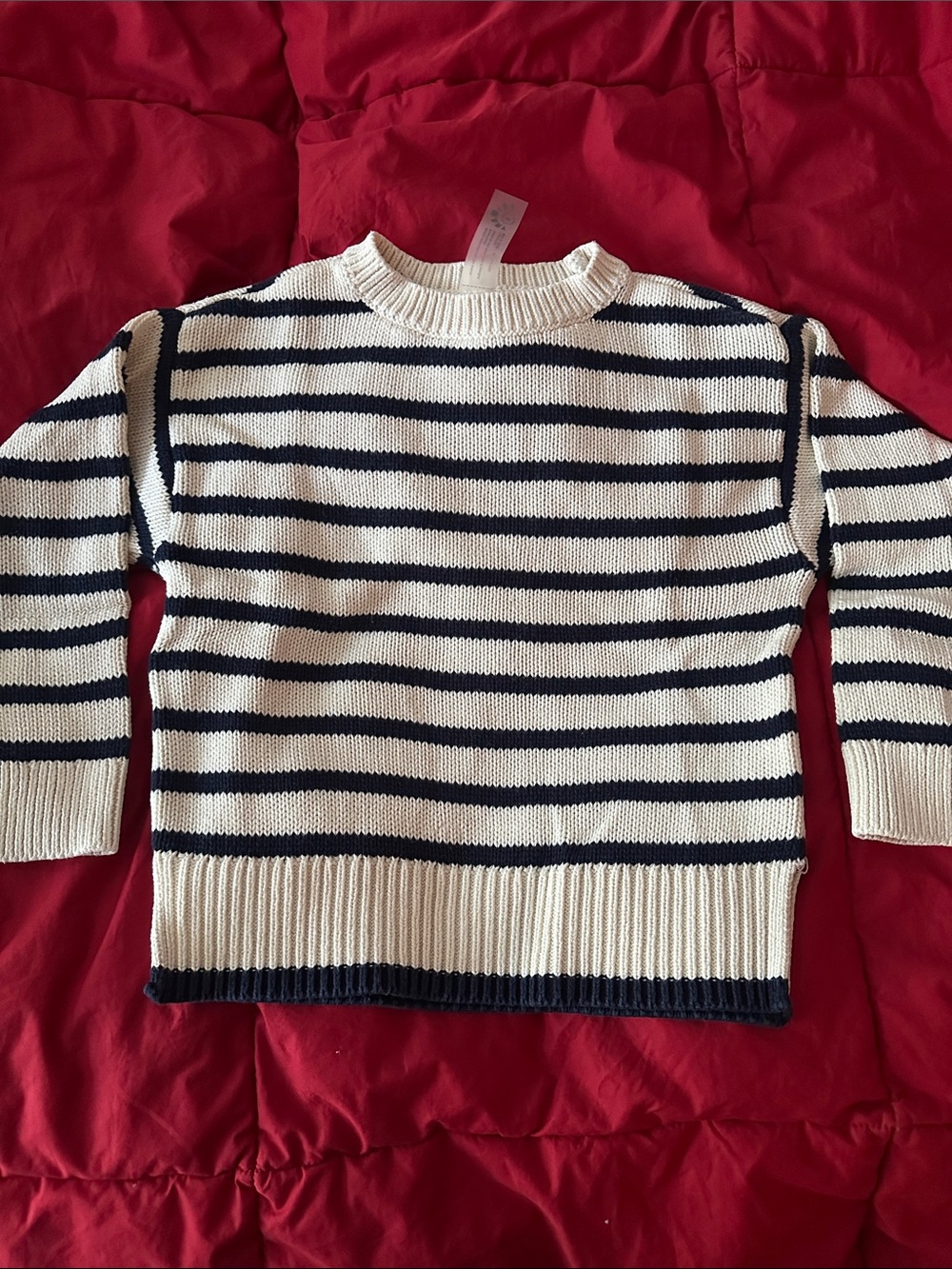 Primary Cream and Navy Stripe Crewneck Sweater size 4 EUC